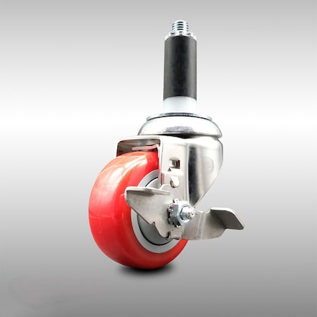 Service Caster 3 Inch 316SS Red Polyurethane Swivel 1-1/8 Inch Expanding Stem Caster Brake SCC-SS316EX20S314-PPUB-RED-TLB-118